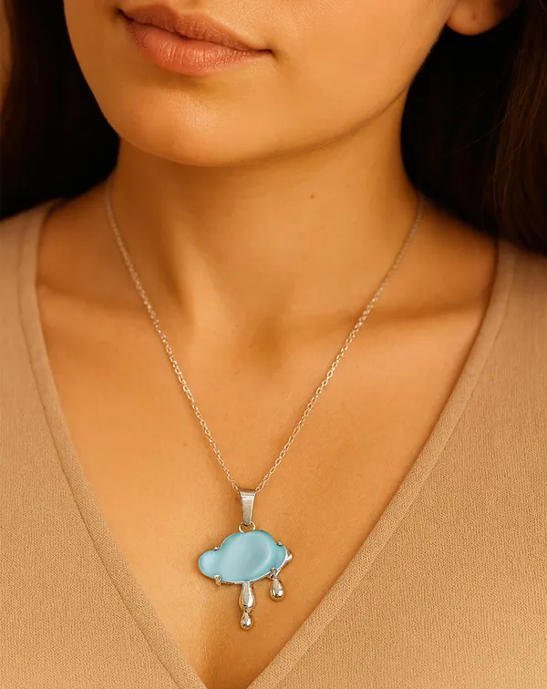 SHANKHRAJ_MALL_Crystal_Bow_Pendant_Necklace_with_Pink_Opal_Square_Stone,_Chrome_Chain,_Rhinestone_Accents_(CN35)