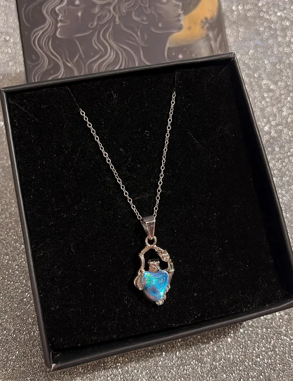 SHANKHRAJ_MALL_Crystal_Bow_Pendant_Necklace_with_Pink_Opal_Square_Stone,_Chrome_Chain,_Rhinestone_Accents_(CN27)