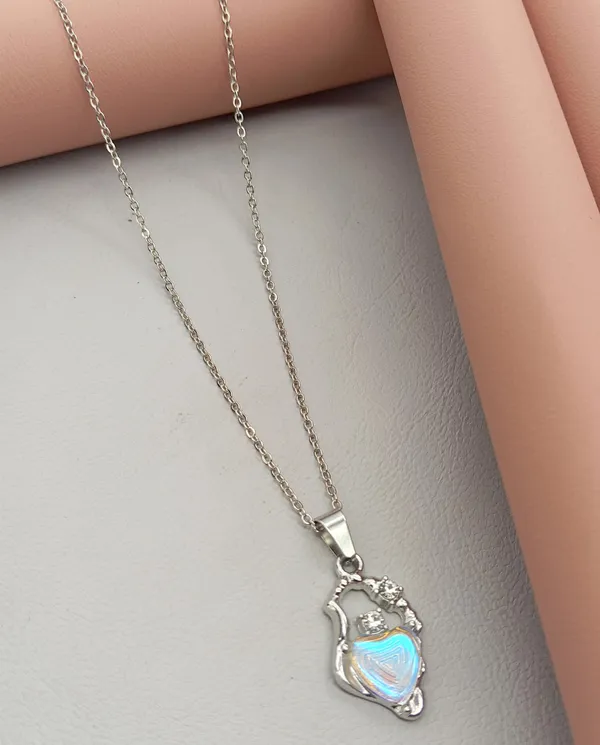 SHANKHRAJ_MALL_Crystal_Bow_Pendant_Necklace_with_Pink_Opal_Square_Stone,_Chrome_Chain,_Rhinestone_Accents_(CN27)