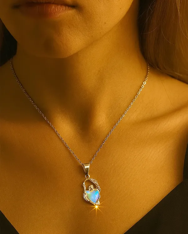 SHANKHRAJ_MALL_Crystal_Bow_Pendant_Necklace_with_Pink_Opal_Square_Stone,_Chrome_Chain,_Rhinestone_Accents_(CN27)