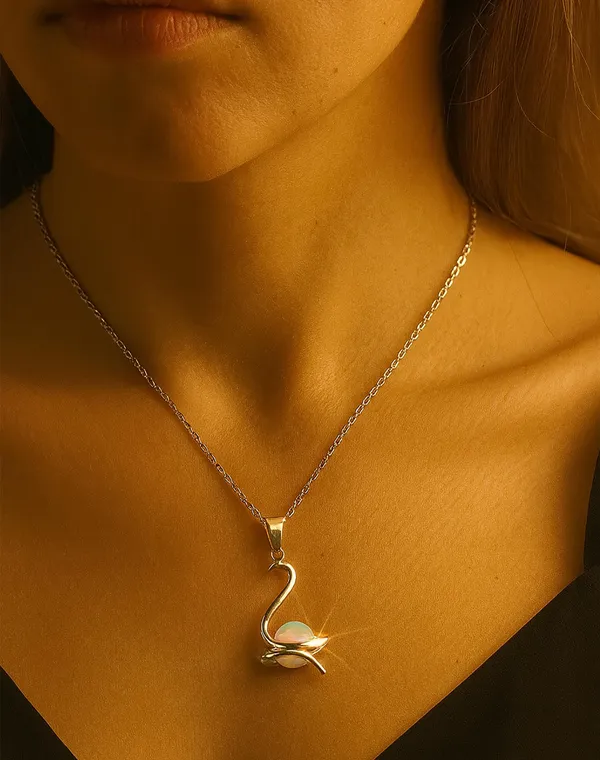 SHANKHRAJ_MALL_Crystal_Bow_Pendant_Necklace_with_Pink_Opal_Square_Stone,_Chrome_Chain,_Rhinestone_Accents_(CN26)