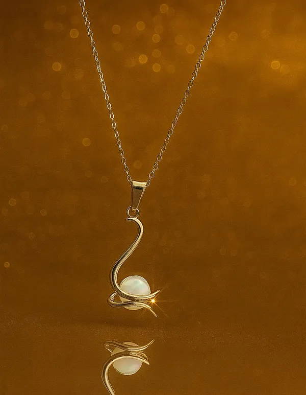 SHANKHRAJ_MALL_Crystal_Bow_Pendant_Necklace_with_Pink_Opal_Square_Stone,_Chrome_Chain,_Rhinestone_Accents_(CN26)