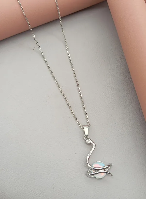 SHANKHRAJ_MALL_Crystal_Bow_Pendant_Necklace_with_Pink_Opal_Square_Stone,_Chrome_Chain,_Rhinestone_Accents_(CN26)