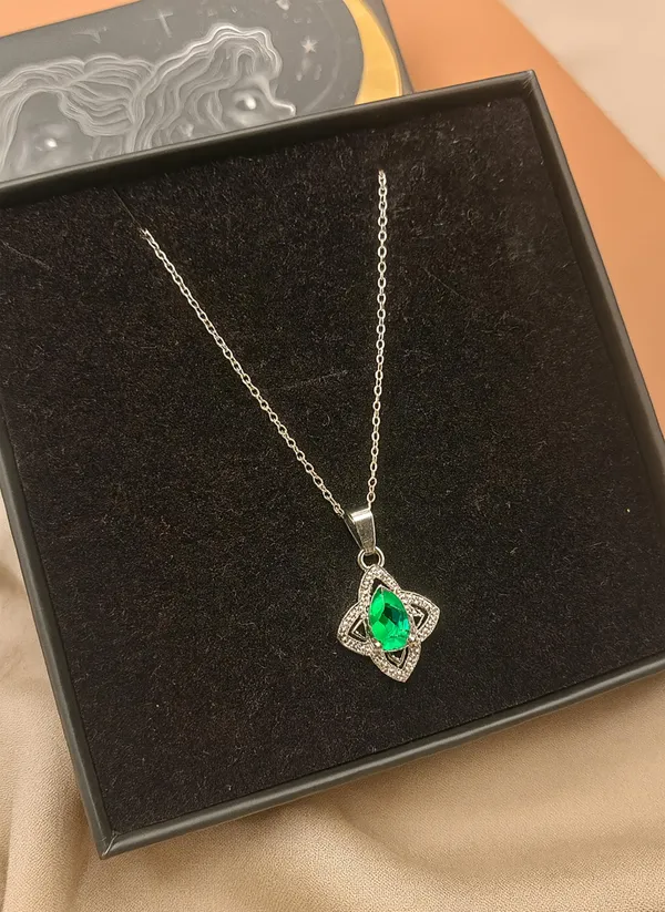SHANKHRAJ_MALL_Crystal_Bow_Pendant_Necklace_with_Pink_Opal_Square_Stone,_Chrome_Chain,_Rhinestone_Accents_(CN11)