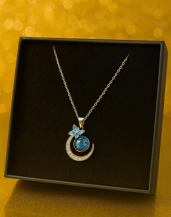 SHANKHRAJ_MALL_Crystal_Bow_Pendant_Necklace_with_Pink_Opal_Square_Stone,_Chrome_Chain,_Rhinestone_Accents_(CN30)