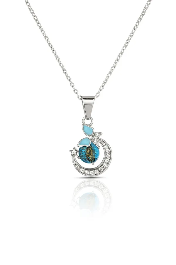 SHANKHRAJ_MALL_Crystal_Bow_Pendant_Necklace_with_Pink_Opal_Square_Stone,_Chrome_Chain,_Rhinestone_Accents_(CN30)