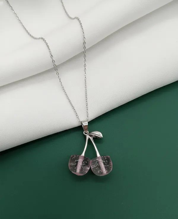 SHANKHRAJ_MALL_Crystal_Bow_Pendant_Necklace_with_Pink_Opal_Square_Stone,_Chrome_Chain,_Rhinestone_Accents_(CN88)
