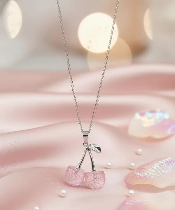 SHANKHRAJ_MALL_Crystal_Bow_Pendant_Necklace_with_Pink_Opal_Square_Stone,_Chrome_Chain,_Rhinestone_Accents_(CN88)