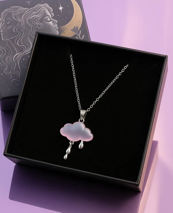 SHANKHRAJ_MALL_Crystal_Bow_Pendant_Necklace_with_Pink_Opal_Square_Stone,_Chrome_Chain,_Rhinestone_Accents_(CN34)