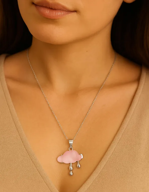 SHANKHRAJ_MALL_Crystal_Bow_Pendant_Necklace_with_Pink_Opal_Square_Stone,_Chrome_Chain,_Rhinestone_Accents_(CN34)