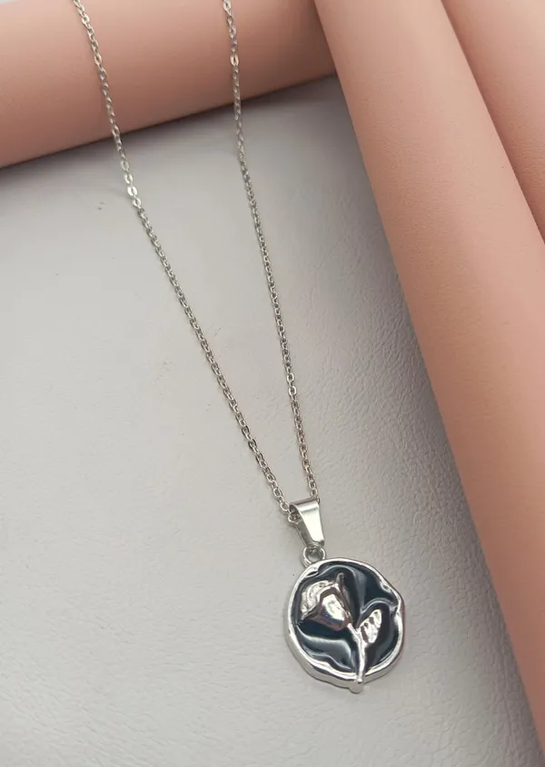 SHANKHRAJ_MALL_Crystal_Bow_Pendant_Necklace_with_Pink_Opal_Square_Stone,_Chrome_Chain,_Rhinestone_Accents_(CN28)