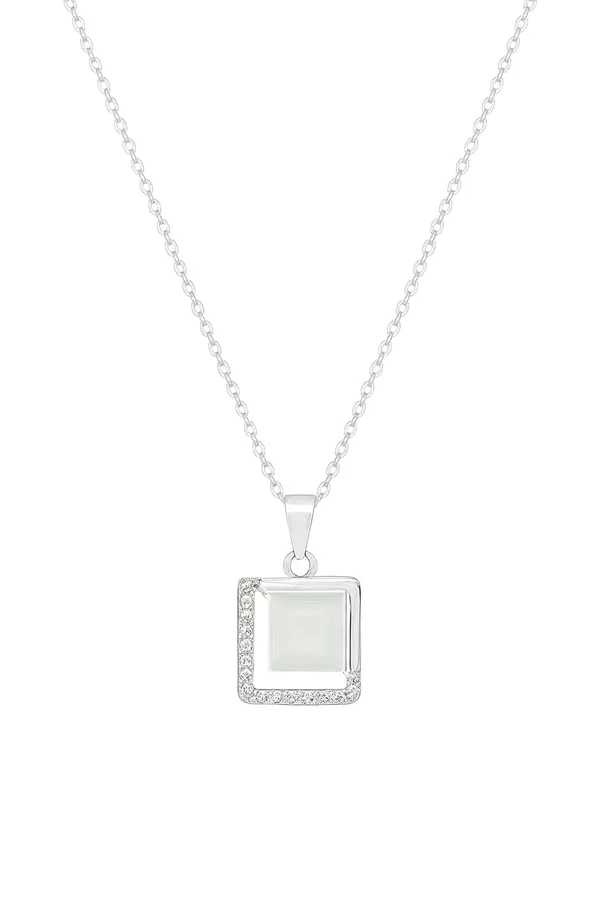 SHANKHRAJ_MALL_Crystal_Bow_Pendant_Necklace_with_Pink_Opal_Square_Stone,_Chrome_Chain,_Rhinestone_Accents_(CN36)