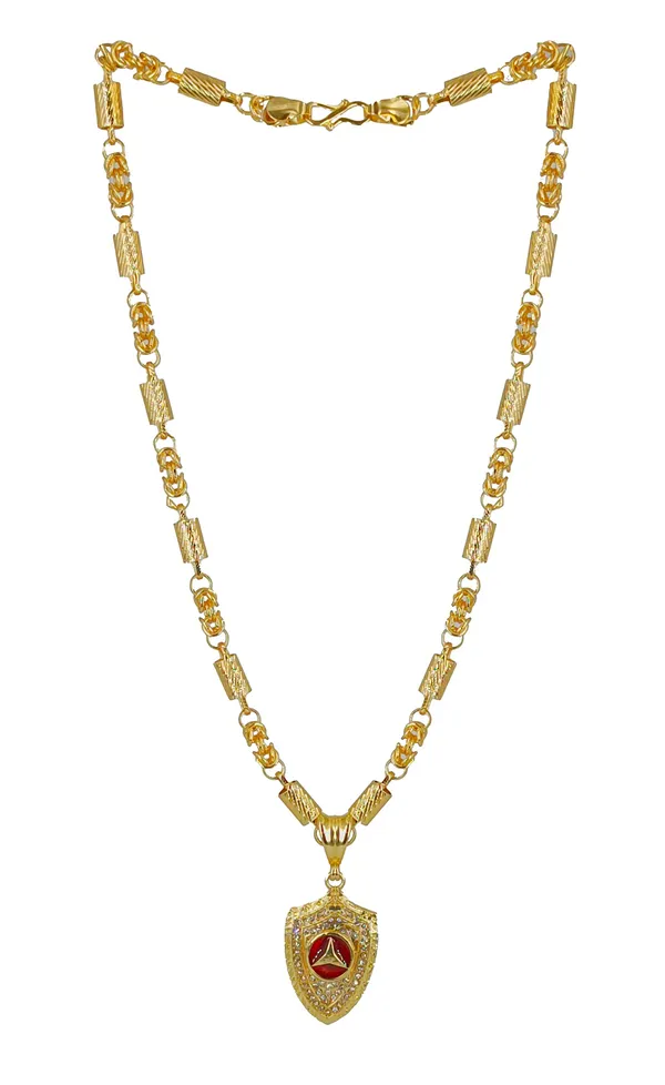 SHANKHRAJ_MALL_Gold-Toned_Byzantine_Chain_Necklace_with_Shield_Pendant,_50_cm_(reguler)