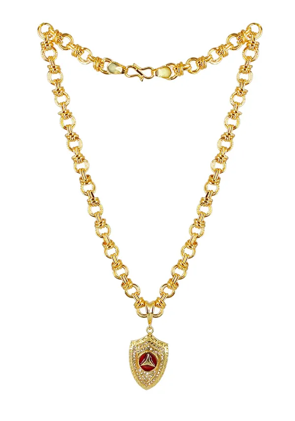 SHANKHRAJ_MALL_Gold-Toned_Byzantine_Chain_Necklace_with_Shield_Pendant,_50_cm_(ring_holo)