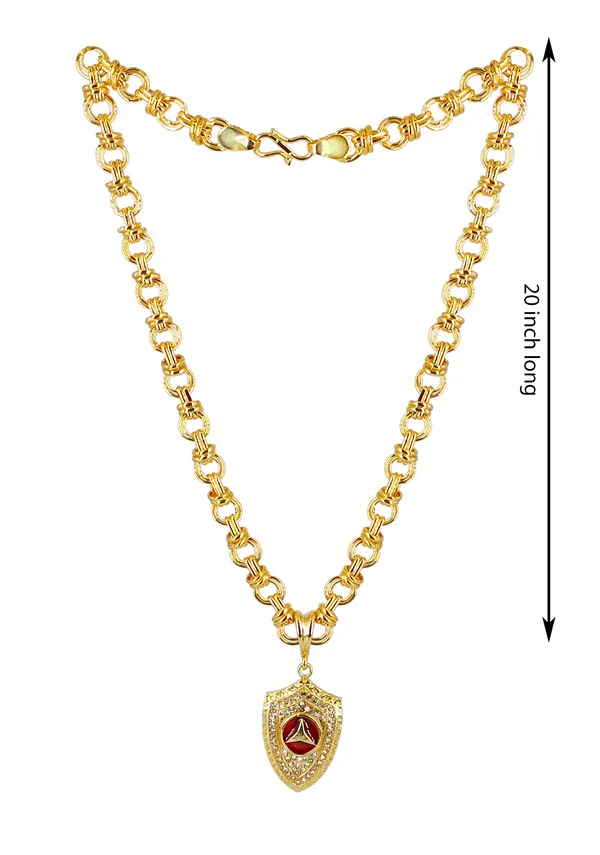 SHANKHRAJ_MALL_Gold-Toned_Byzantine_Chain_Necklace_with_Shield_Pendant,_50_cm_(ring_holo)