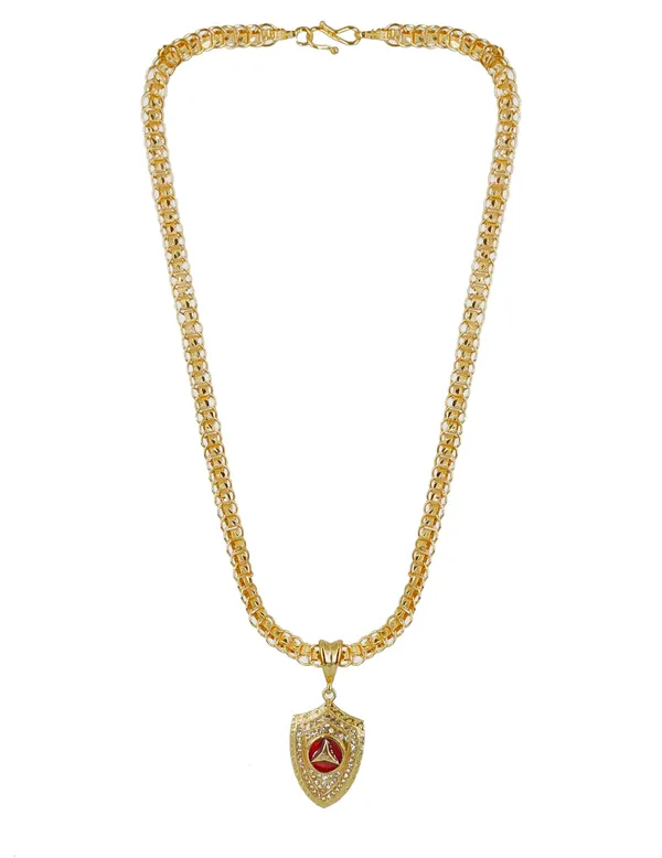 SHANKHRAJ_MALL_Gold-Toned_Byzantine_Chain_Necklace_with_Shield_Pendant,_50_cm_(ring_koyali)
