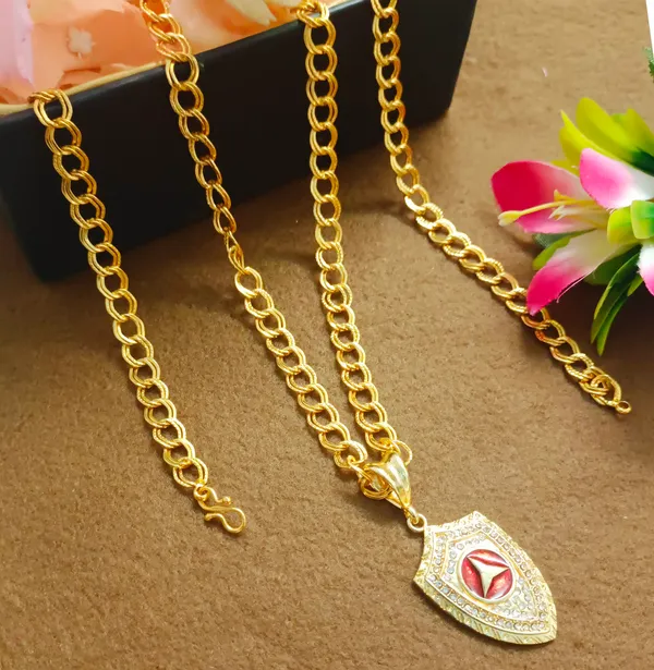 SHANKHRAJ_MALL_Gold-Toned_Byzantine_Chain_Necklace_with_Shield_Pendant,_50_cm_(dual_kadi)