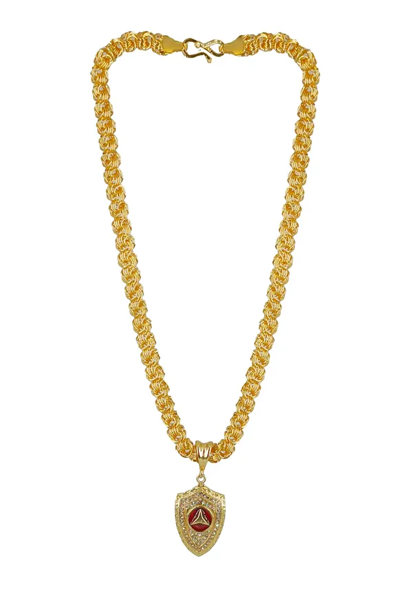 SHANKHRAJ_MALL_Gold-Toned_Byzantine_Chain_Necklace_with_Shield_Pendant,_50_cm_(spreen_holo)