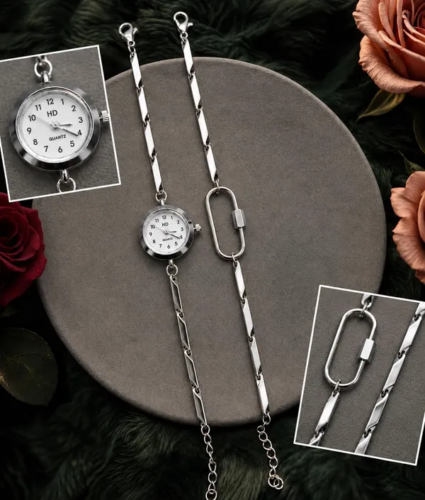 SHANKHRAJ_MALL_Quartz_Bracelet_Watch_with_Chain_Link_Band,_Silver