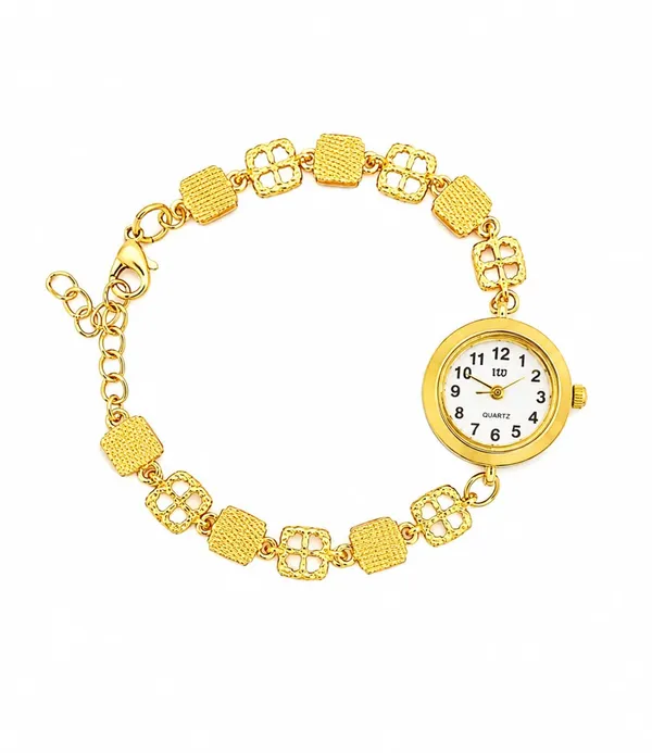 SHANKHRAJ_MALL_Women's_Gold-Tone_Quartz_Bracelet_Watch_with_Floral_Chain
