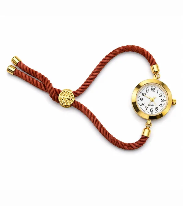 SHANKHRAJ_MALL_Vintage_Quartz_Bracelet_Watch,_Gold-Tone_Round_Dial,_Brown_Rope_Strap,_Retro_Style_(BROWN)