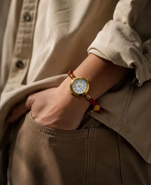 SHANKHRAJ_MALL_Vintage_Quartz_Bracelet_Watch,_Gold-Tone_Round_Dial,_Brown_Rope_Strap,_Retro_Style_(BROWN)