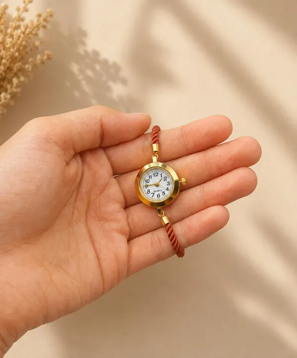 SHANKHRAJ_MALL_Vintage_Quartz_Bracelet_Watch,_Gold-Tone_Round_Dial,_Brown_Rope_Strap,_Retro_Style_(BROWN)