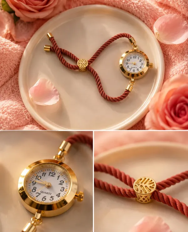 SHANKHRAJ_MALL_Vintage_Quartz_Bracelet_Watch,_Gold-Tone_Round_Dial,_Brown_Rope_Strap,_Retro_Style_(BROWN)