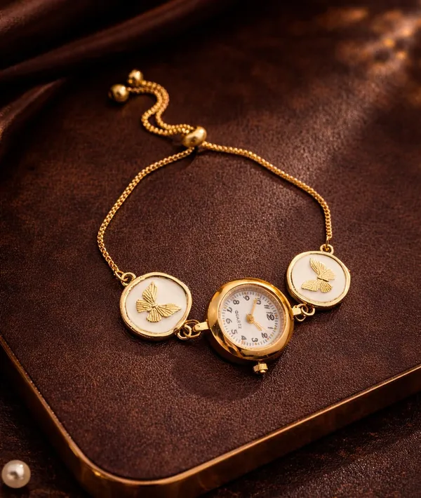 SHANKHRAJ_MALL_Women's_Gold-Tone_Quartz_Bracelet_Watch,_White_Dial