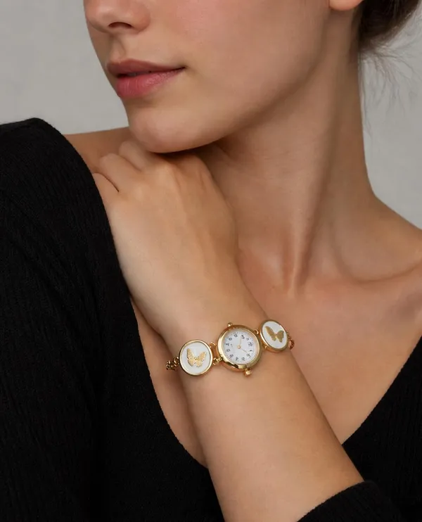 SHANKHRAJ_MALL_Women's_Gold-Tone_Quartz_Bracelet_Watch,_White_Dial