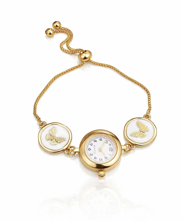 SHANKHRAJ_MALL_Women's_Gold-Tone_Quartz_Bracelet_Watch,_White_Dial