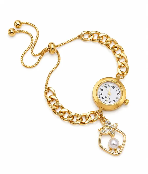 Women's_Gold-Tone_Quartz_Bracelet_Watch,_Curb_Chain_Band_with_Pearl_and_Crystal_Butterfly_Charm,_Adjustable_Slider_Closure
