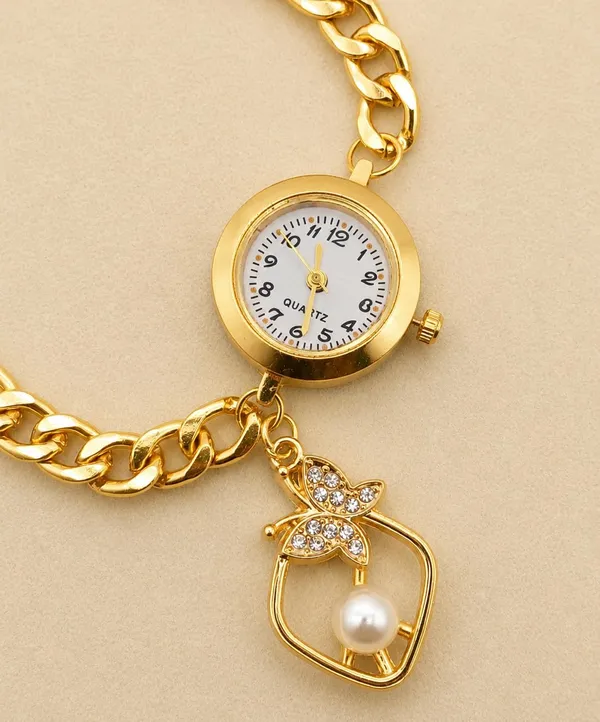 Women's_Gold-Tone_Quartz_Bracelet_Watch,_Curb_Chain_Band_with_Pearl_and_Crystal_Butterfly_Charm,_Adjustable_Slider_Closure