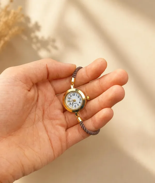 SHANKHRAJ_MALL_Vintage_Quartz_Bracelet_Watch,_Gold-Tone_Round_Dial,_Brown_Rope_Strap,_Retro_Style_(COFFEE)