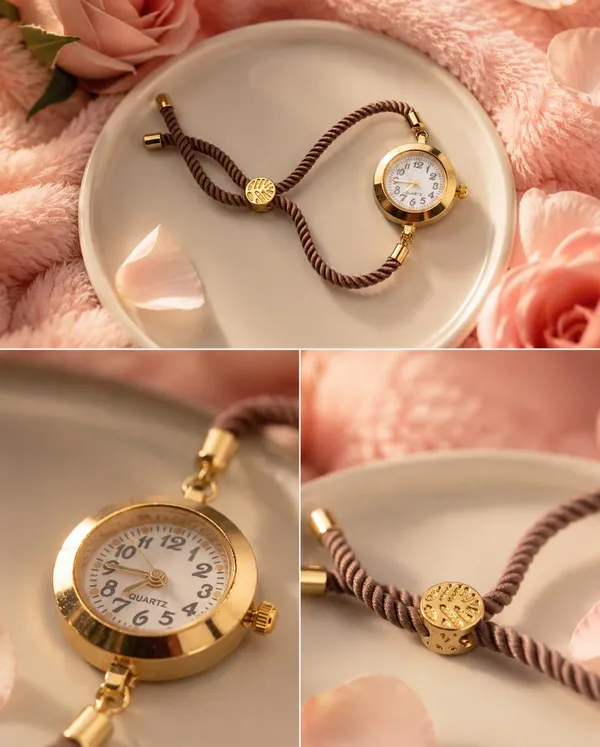 SHANKHRAJ_MALL_Vintage_Quartz_Bracelet_Watch,_Gold-Tone_Round_Dial,_Brown_Rope_Strap,_Retro_Style_(COFFEE)