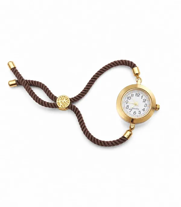 SHANKHRAJ_MALL_Vintage_Quartz_Bracelet_Watch,_Gold-Tone_Round_Dial,_Brown_Rope_Strap,_Retro_Style_(COFFEE)
