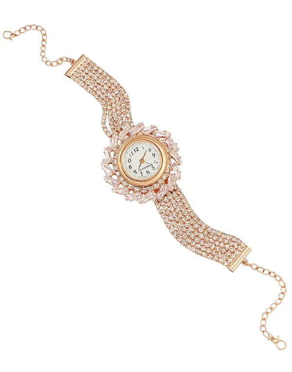 SHANKHRAJ_MALL_Women’s_Rose_Gold_Designer_Watch_–_Luxury_Rhinestone_Studded_Bracelet_Style_Analog_Wrist_Watch_with_Crystal_Dial_for_Party,_Wedding_&_Gift