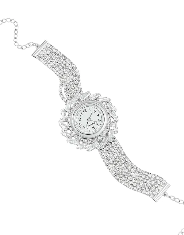 SHANKHRAJ_MALL_Silver/Rose_Gold_Diamond_Studded_Bracelet_Watch_for_Women_|_Elegant_Designer_Chain_Strap_Watch_for_Girls_(Silver)