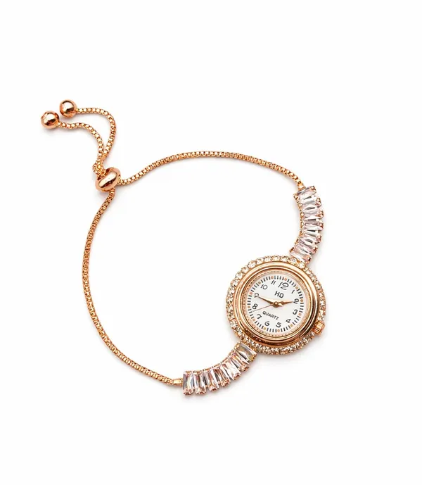 SHANKHRAJ_MALL_Quartz_Bracelet_Watch_for_Women,_Rose_Gold,_Crystal_Embellished,_Adjustable_Bolo_Chain
