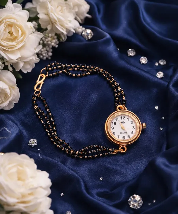SHANKHRAJ_MALL_Silver/Rose_Gold_Diamond_Studded_Bracelet_Watch_for_Women_|_Elegant_Designer_Chain_Strap_Watch_for_Girls_(Black)