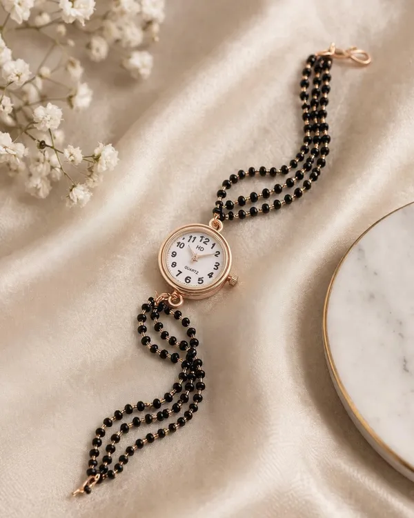 SHANKHRAJ_MALL_Silver/Rose_Gold_Diamond_Studded_Bracelet_Watch_for_Women_|_Elegant_Designer_Chain_Strap_Watch_for_Girls_(Black)