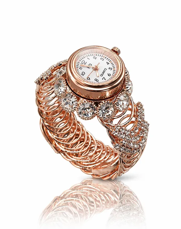 SHANKHRAJ_MALL_Women's_Rose_Gold_Bangle_Bracelet_Quartz_Watch_with_Crystal_Embellishments,_Elegant_Cuff_Style