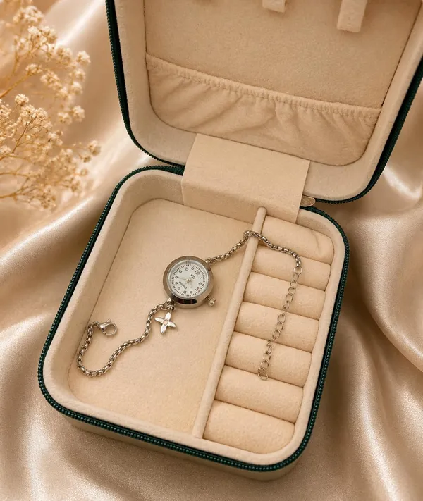 SHANKHRAJ_MALL_Flower_Charm_Bracelet_Watch_for_Women_|_Mini_Round_Quartz_Analog_Wrist_Watch_|_Adjustable_Chain_Bracelet_|_Fashion_Jewelry_Watch_for_Girls_&_Women