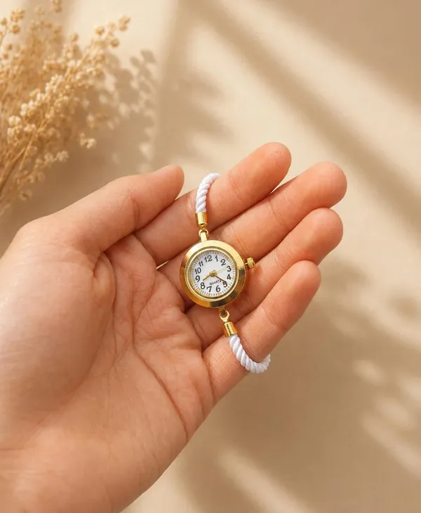 SHANKHRAJ_MALL_Vintage_Quartz_Bracelet_Watch,_Gold-Tone_Round_Dial,_Brown_Rope_Strap,_Retro_Style_(WHITE)