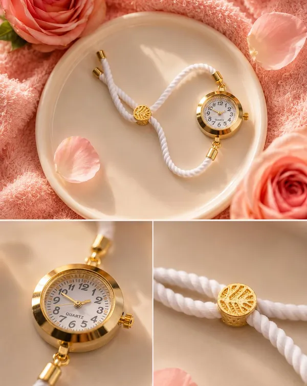 SHANKHRAJ_MALL_Vintage_Quartz_Bracelet_Watch,_Gold-Tone_Round_Dial,_Brown_Rope_Strap,_Retro_Style_(WHITE)