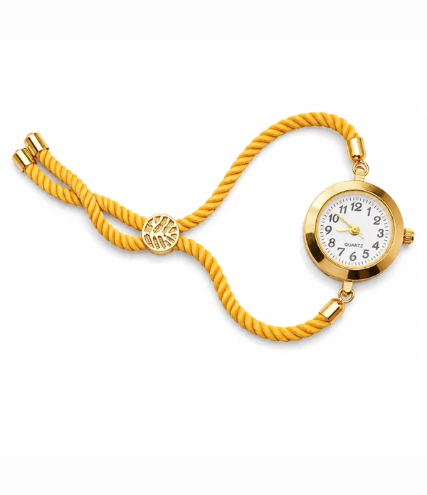 SHANKHRAJ_MALL_Vintage_Quartz_Bracelet_Watch,_Gold-Tone_Round_Dial,_Brown_Rope_Strap,_Retro_Style_(YELLOW)