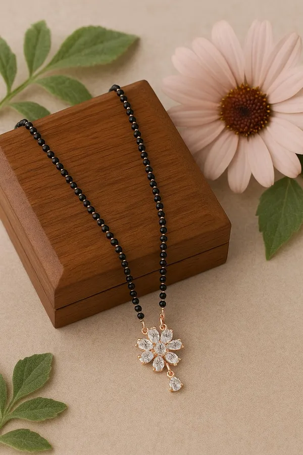 Rose_Gold_Plated_Floral_Pendant_Mangalsutra_with_Sparkling_CZ_Stones_&_Premium_Black_Beads_|_Lightweight_Jewelry_for_Women