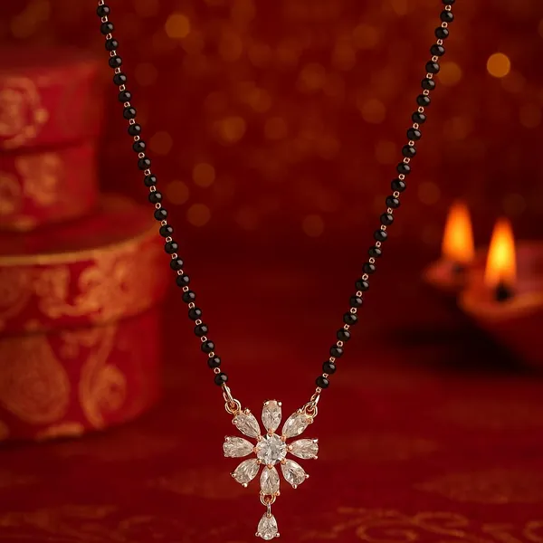 Rose_Gold_Plated_Floral_Pendant_Mangalsutra_with_Sparkling_CZ_Stones_&_Premium_Black_Beads_|_Lightweight_Jewelry_for_Women
