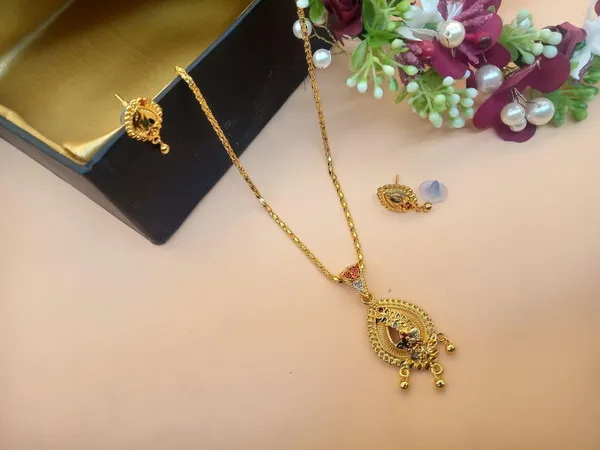 SHANKHRAJ_MALL_Gold_Plated_Necklace_Set_with_Earrings_|_Mix_Design_Traditional_Pendant_&_Matching_Earrings_Jewelry_for_Women