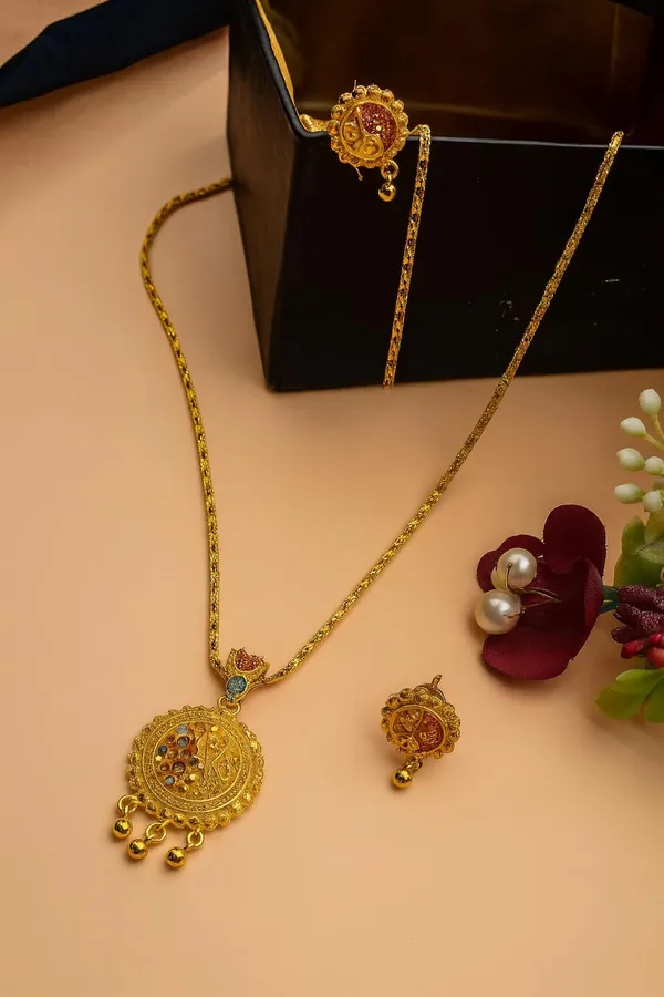 SHANKHRAJ_MALL_Gold_Plated_Necklace_Set_with_Earrings_|_Mix_Design_Traditional_Pendant_&_Matching_Earrings_Jewelry_for_Women